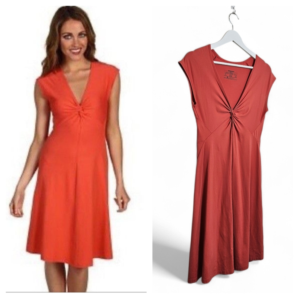 Patagonia Dress Womens M Bandha Twist FrontCoral V Neck A Line Knee Length